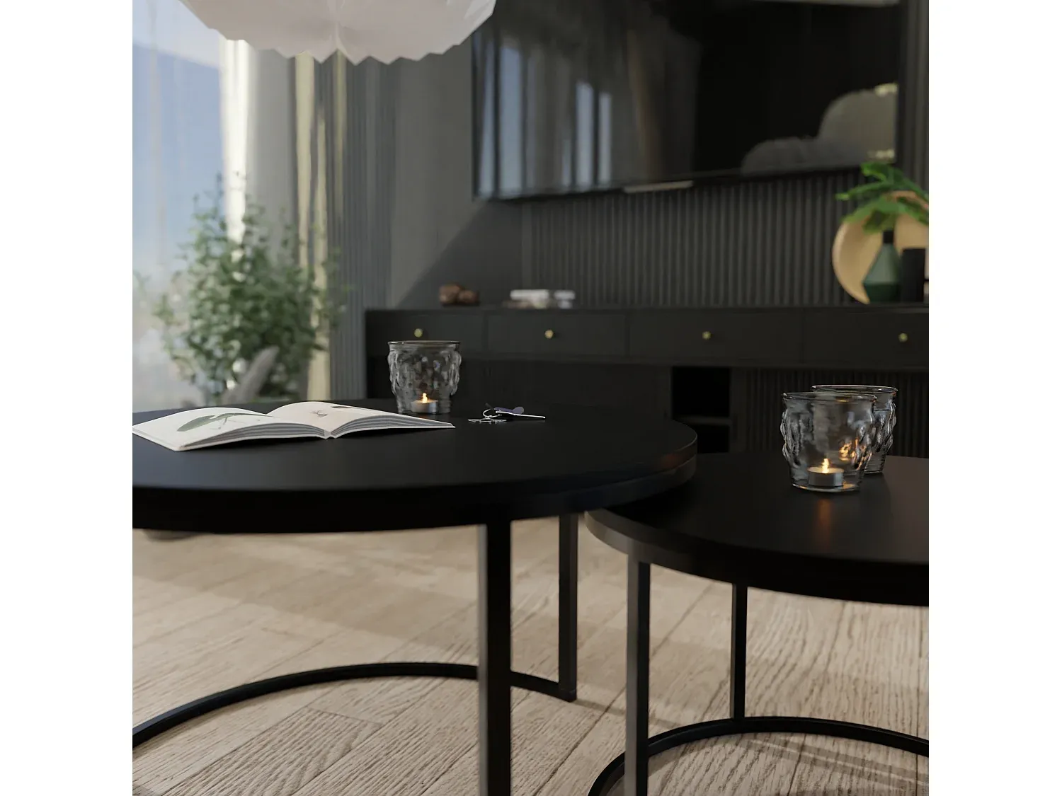 Runder 2-in-1-Tisch, Schwarz, Anpassbare Größe
