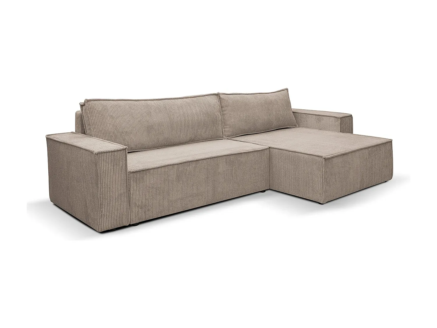 Beige Ecksofa in L-Form mit Schlaffunktion und Bettkasten