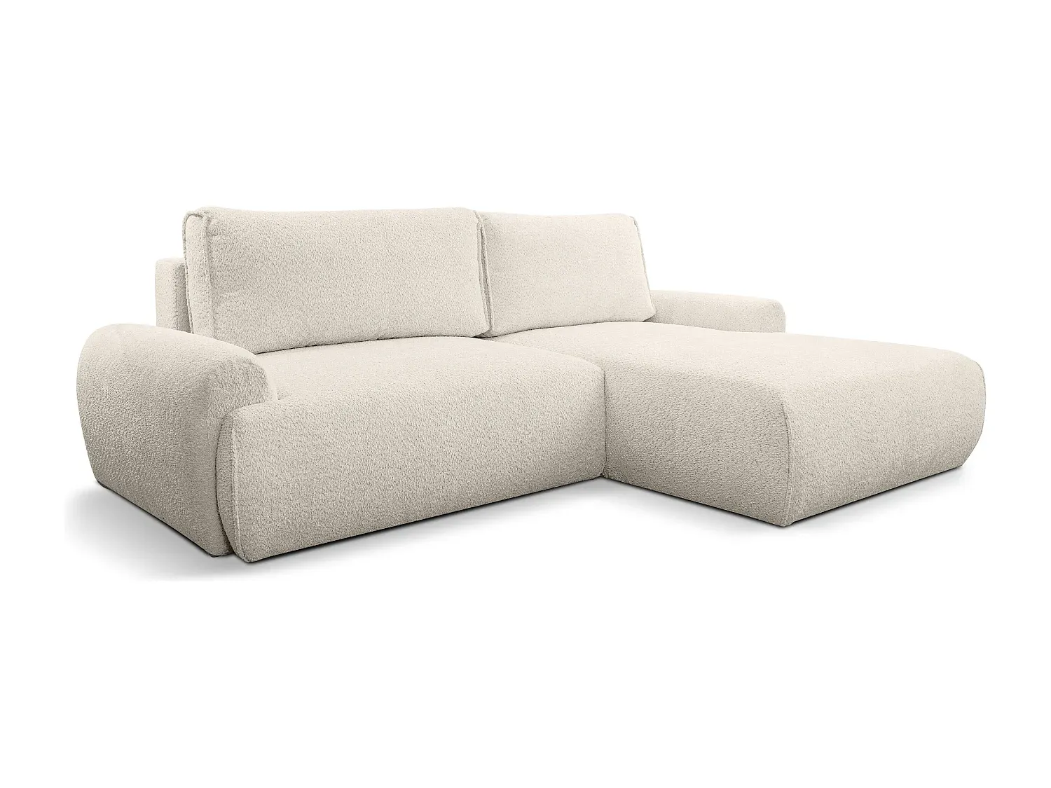 L-förmiges Ecksofa mit Schlaf- und Stauraum, Bouclé-Stoff, Beige, rechte Ottomane