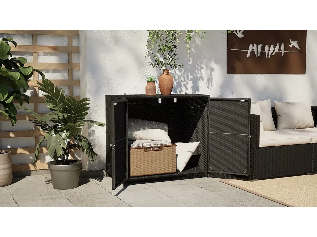 Poly-Rattan Gartenschrank Beige 83x45x76 cm