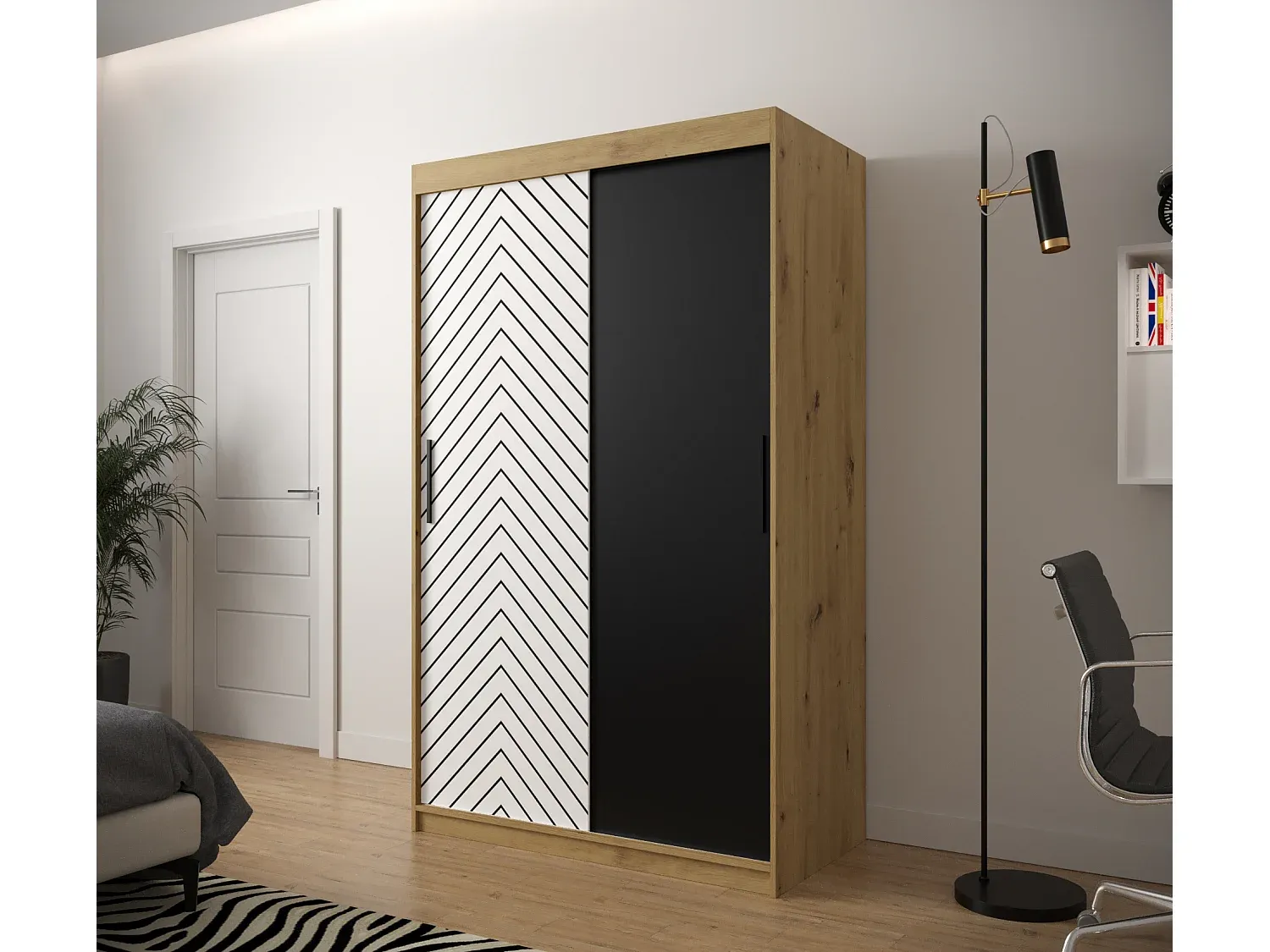 2-türiger Schwebetürenschrank 200x120x62 cm in Holzoptik Weiß