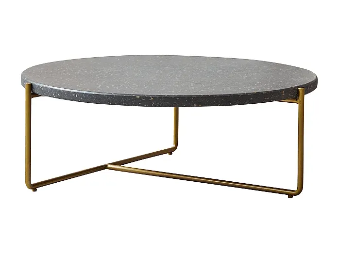 Moderner Couchtisch aus Metall und Terrazzo in Grau mit goldfarbenem Gestell