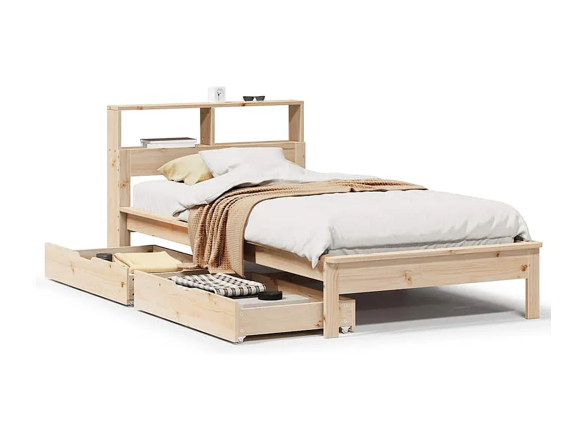 Holzbett mit integriertem Regal für 90x190 cm Matratze
