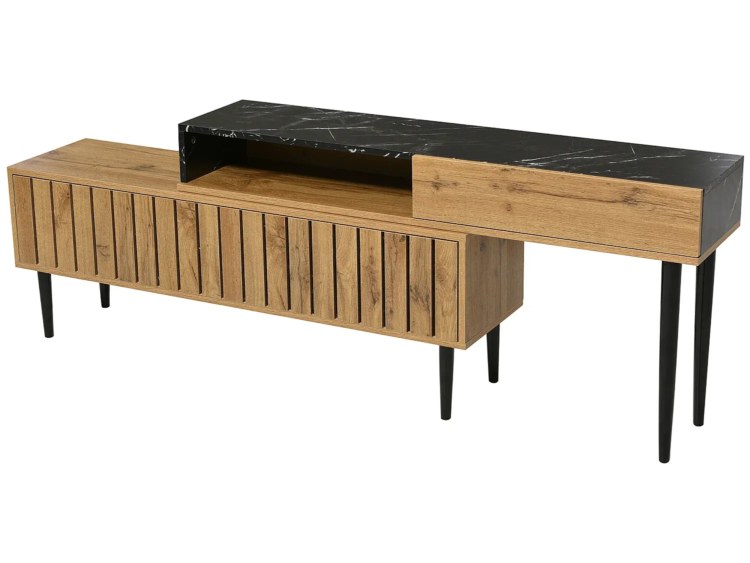 Skandinavischer TV-Schrank mit Marmordesign, 129 cm, Schwarz-Natur