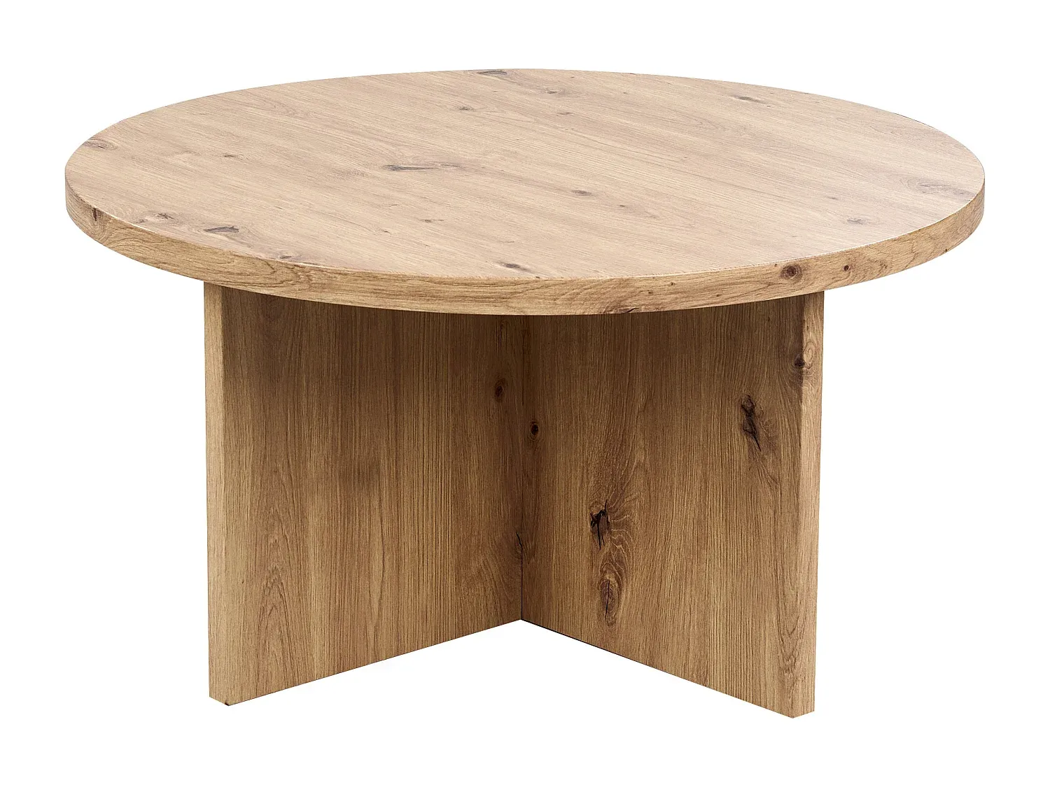 Runder Couchtisch in heller Holzoptik mit X-Form Beinen