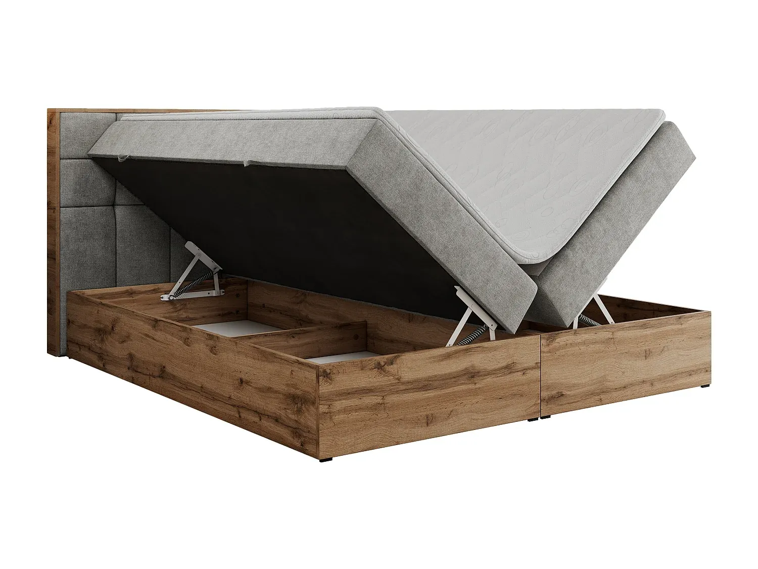Boxspringbett mit Gepolstertem Kopfteil und Multipocket-Matratze - 140x200 cm - H3 - Hellgrau