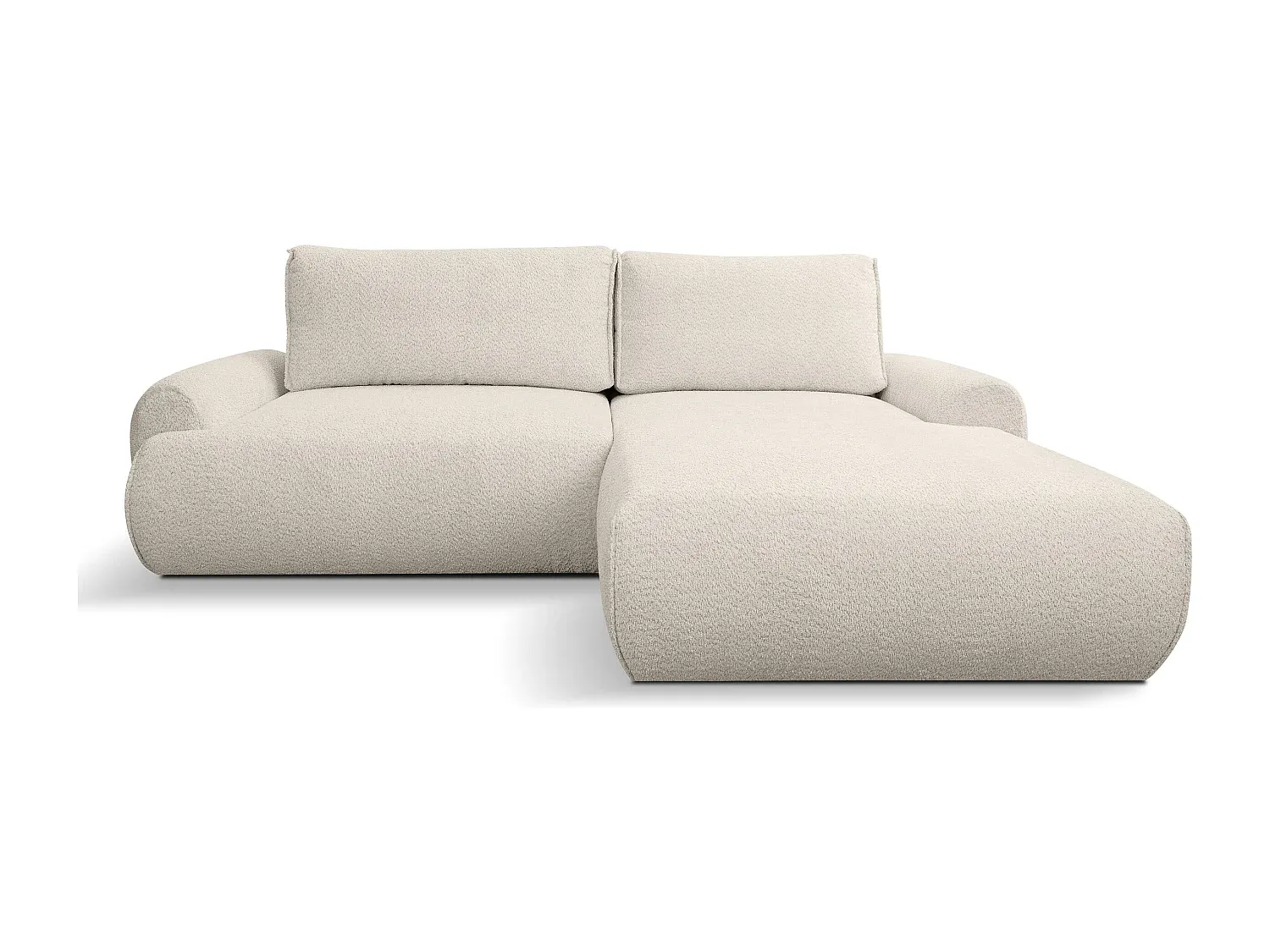 L-förmiges Ecksofa mit Schlaf- und Stauraum, Bouclé-Stoff, Beige, rechte Ottomane