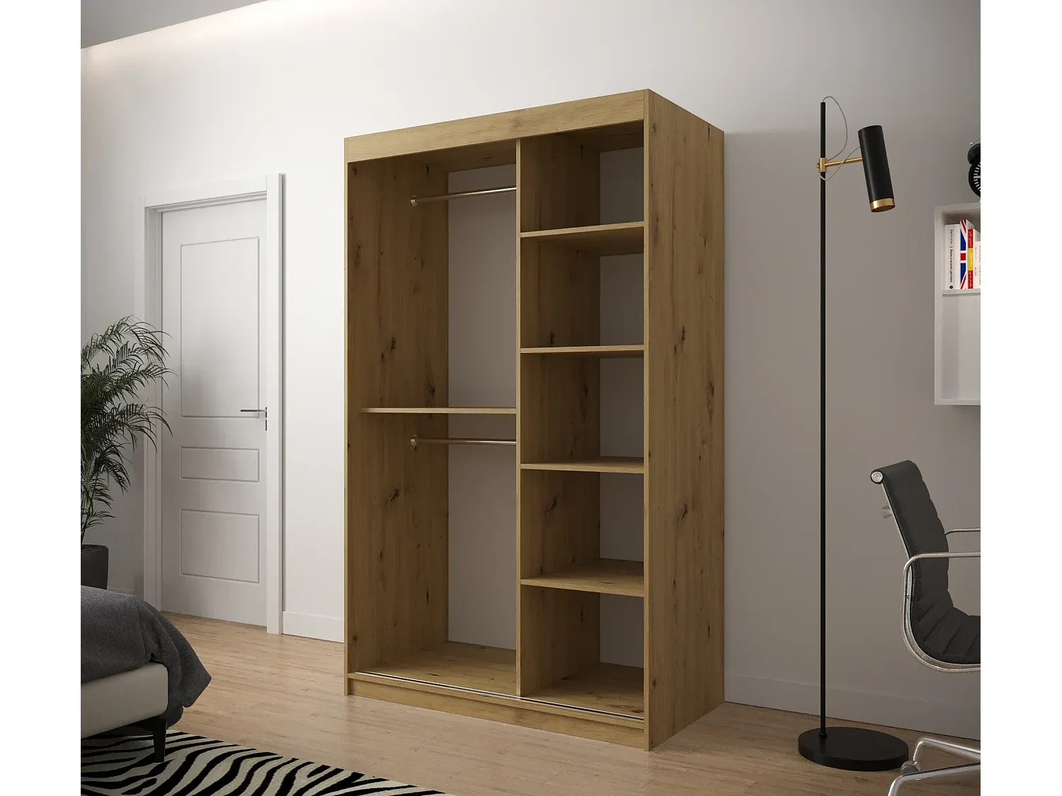 2-türiger Schwebetürenschrank 200x120x62 cm in Holzoptik Weiß