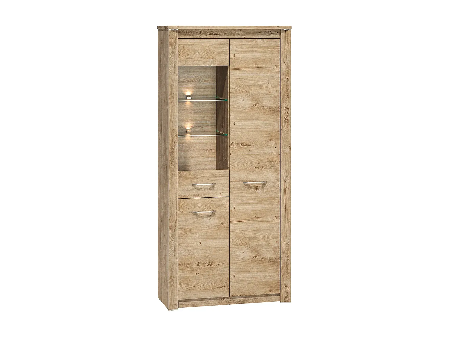 Elegante Vitrine aus Eiche in Champagnerfarbe, verchromt