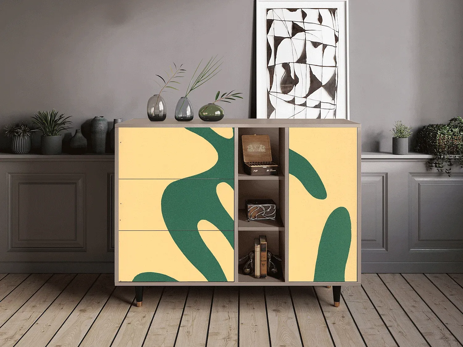 Hölzernes Sideboard mit Schubladen und Regalen, 125x98x48 cm