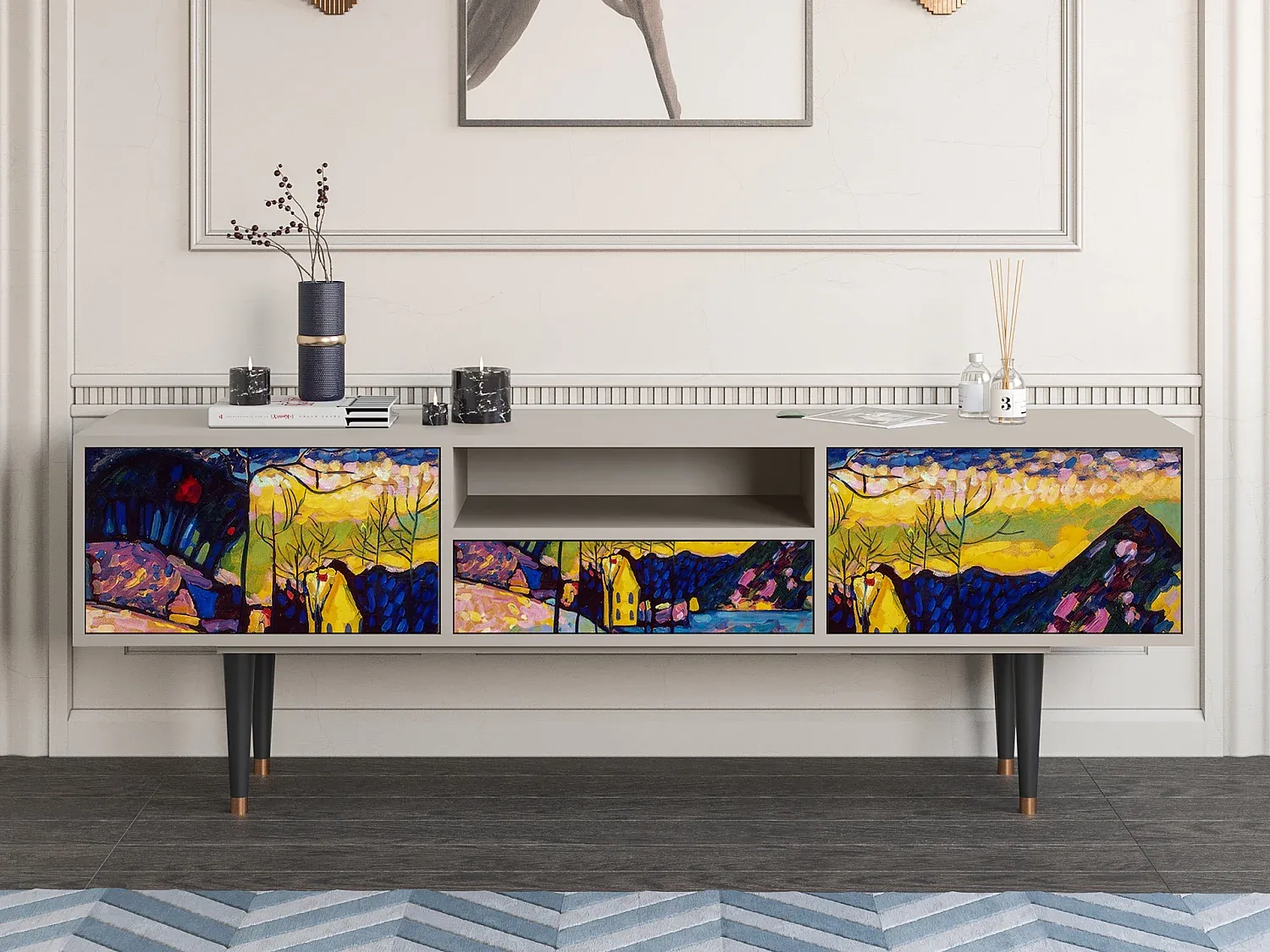 Fernsehschrank - Landschaftsmotiv, Beige