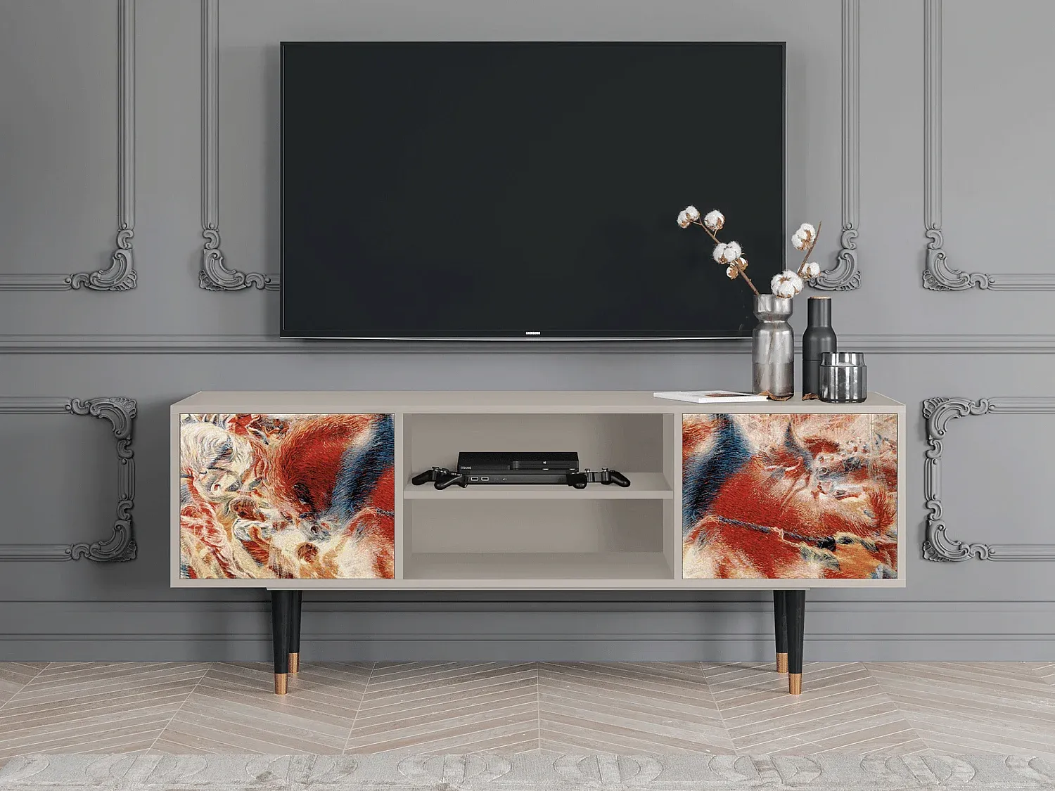 Moderner TV-Schrank mit Stauraum, Sandfarben