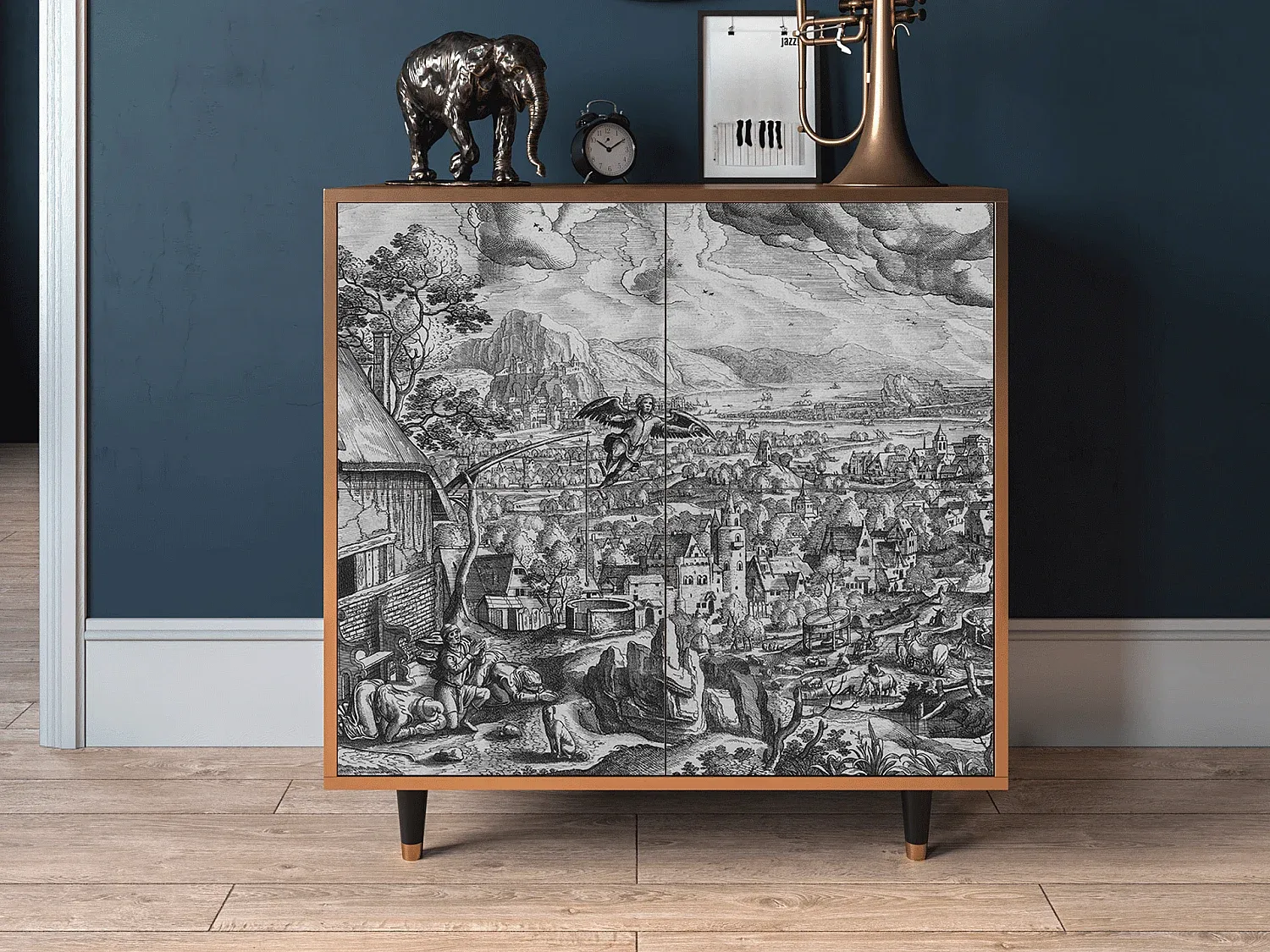 Moderner Sideboard 94x96x48 cm in Walnussoptik