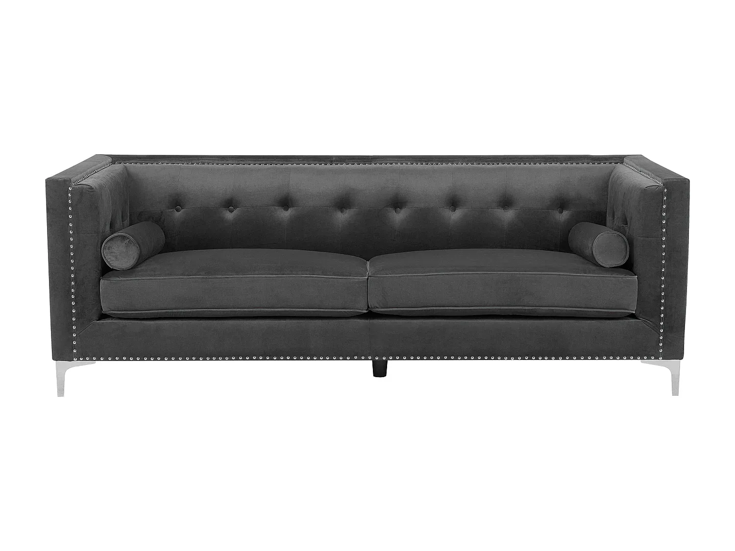 Elegantes 3-Sitzer Sofa aus Samt in Dunkelgrau