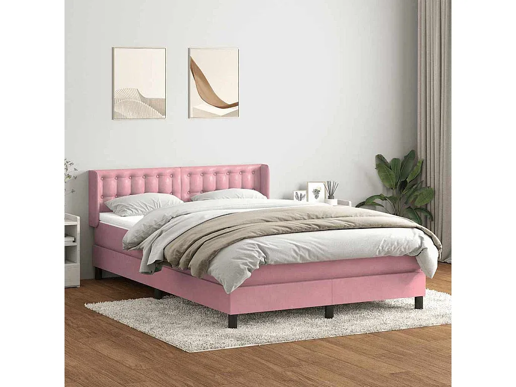 Hochwertiges Samt-Boxspringbett in Rosa 140x210 cm