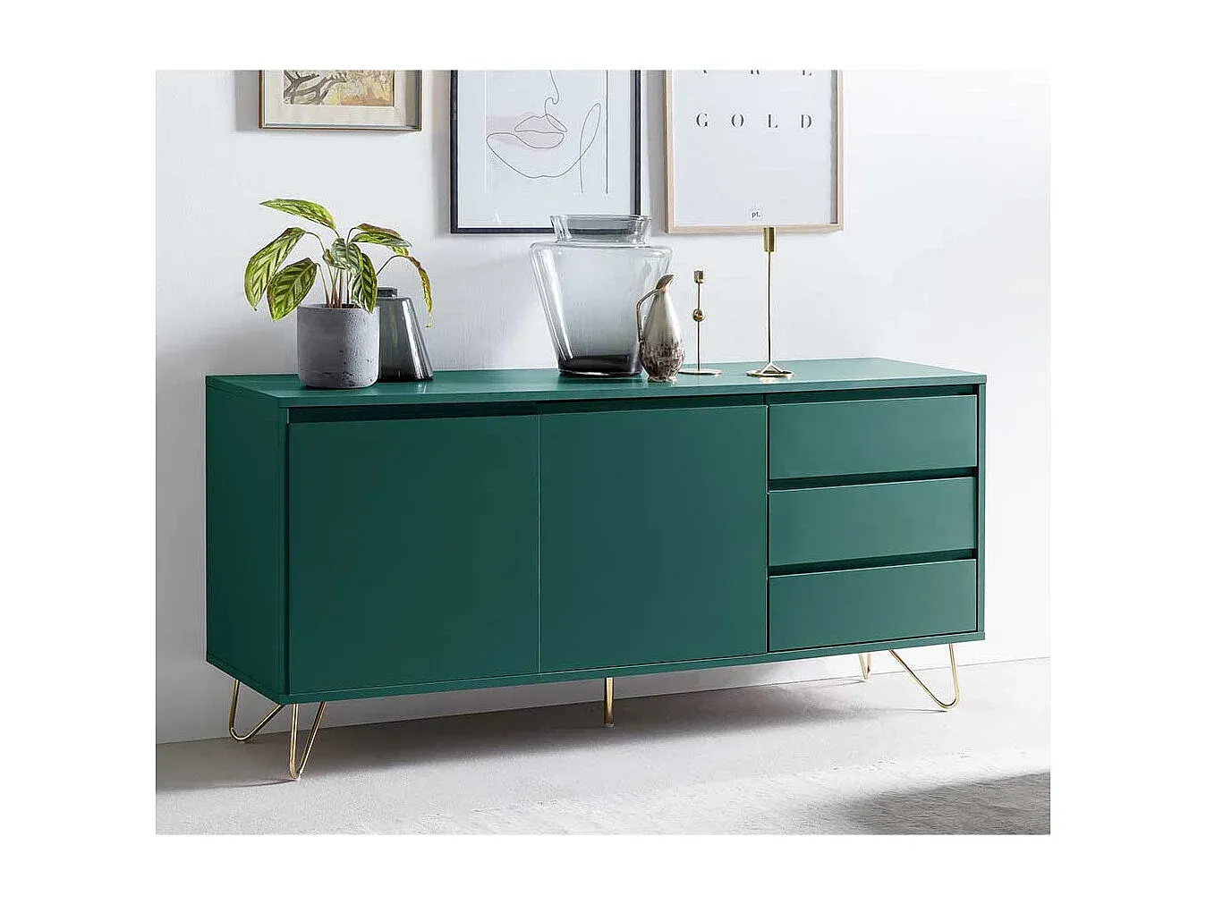 Elegantes Sideboard in Grün und Gold für das Esszimmer