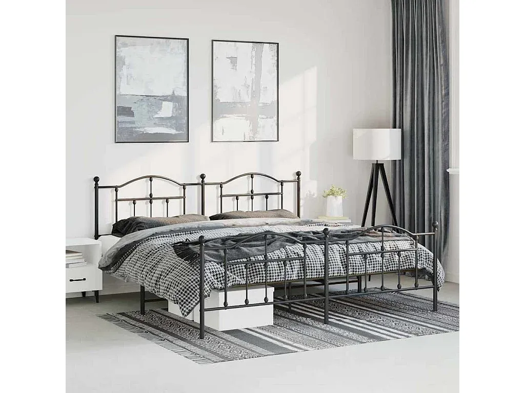 Metallbett mit Kopf- und Fußteil, Schwarz, 183x213 cm