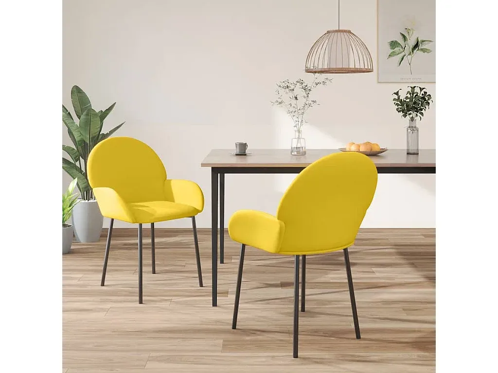 Zwei Esszimmerstühle aus gelbem Samt
