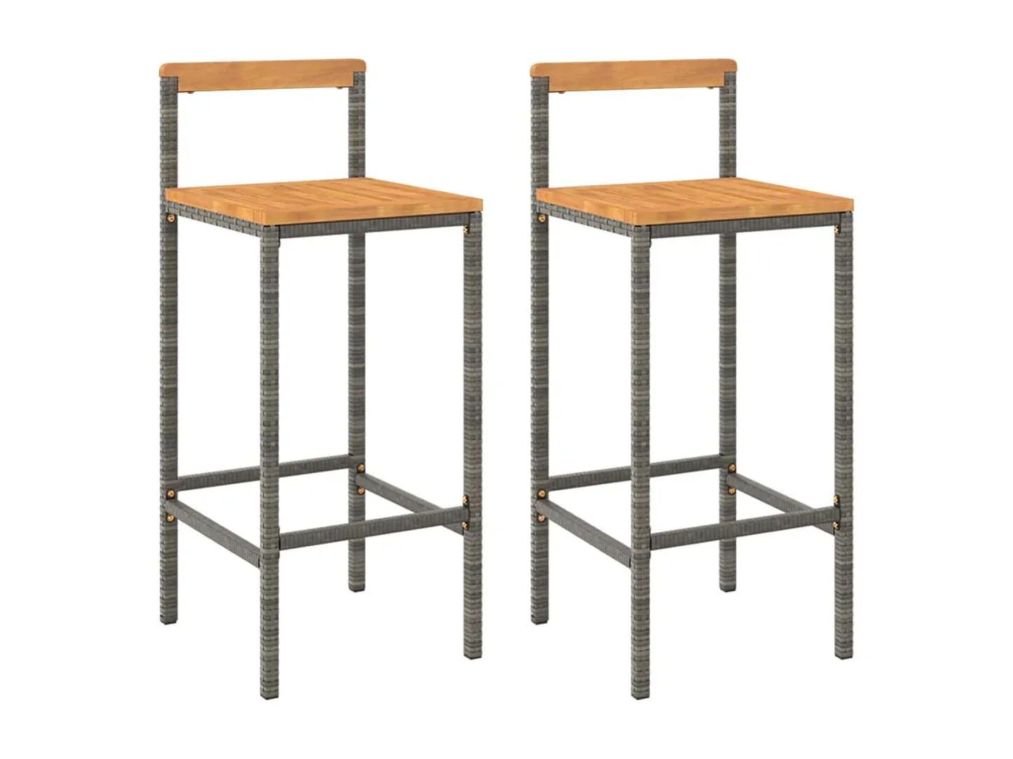Zwei Barhocker aus Poly Rattan und Akazienholz, Grau