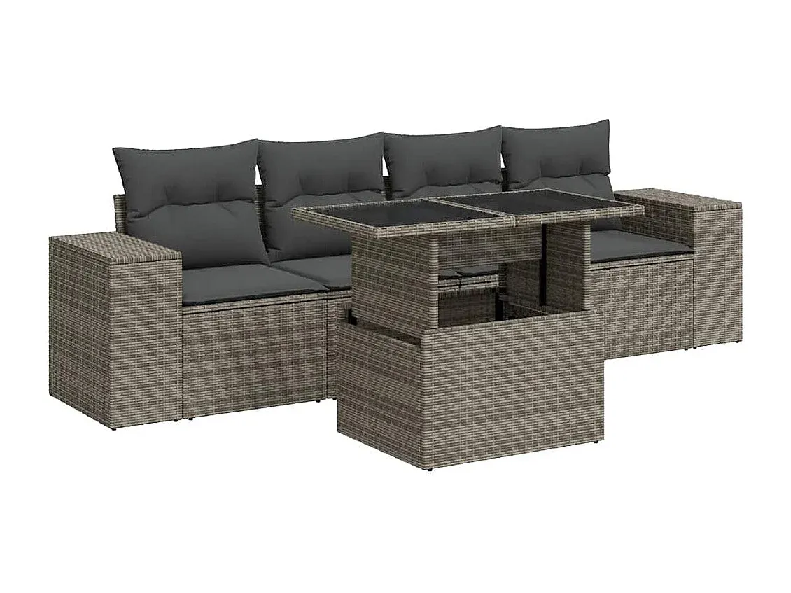 Moderne Gartensofagarnitur mit Kissen, Grau, Poly Rattan