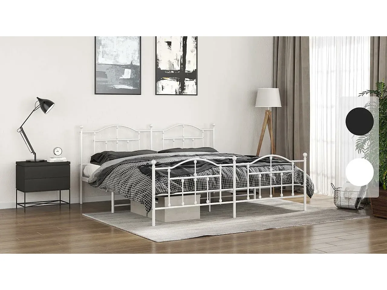 Metallbett mit Kopf- und Fußteil, Schwarz, 183x213 cm