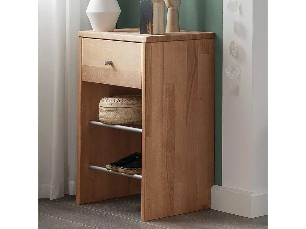 Bücherregal aus massivem Buchenholz mit Schublade