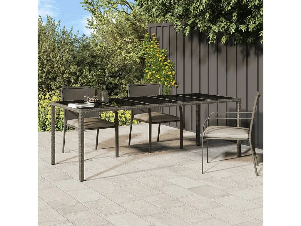 Gartentisch aus Hartglas und Polyrattan, Grau, 250x100x75 cm