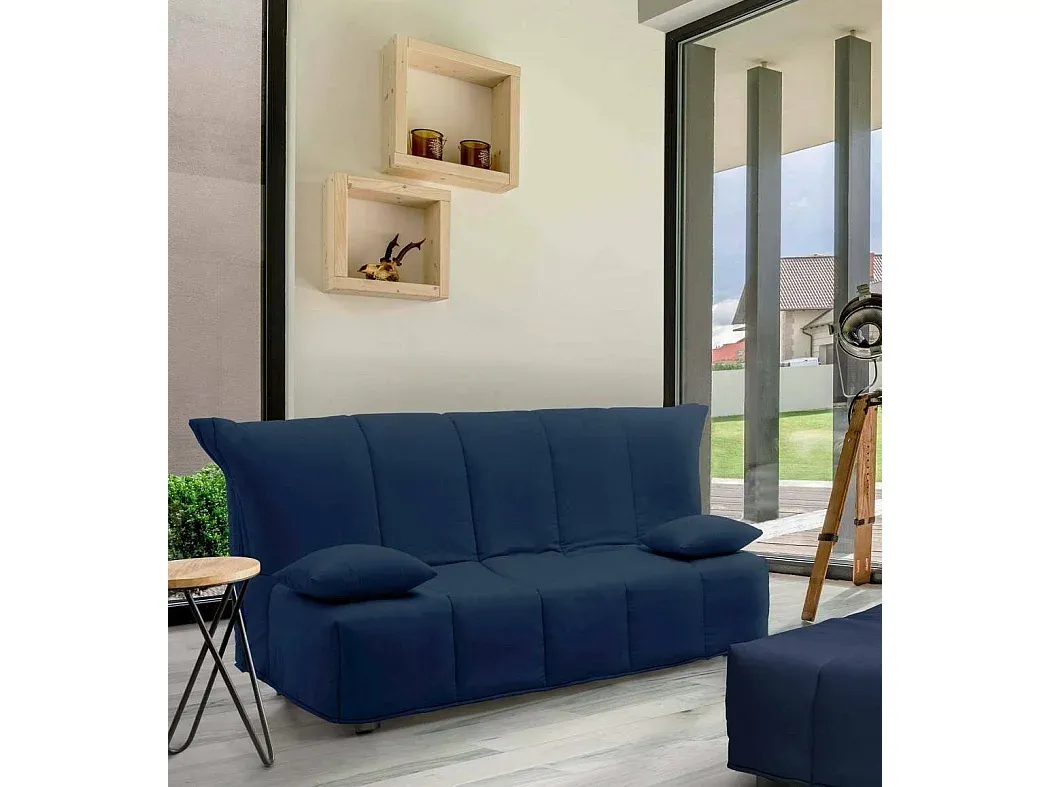 Schlafsofa, 3-Sitzer, bequemes Wohnzimmersofa mit einfacher Öffnung, Polsterstoff, inklusive Kissen, Blau