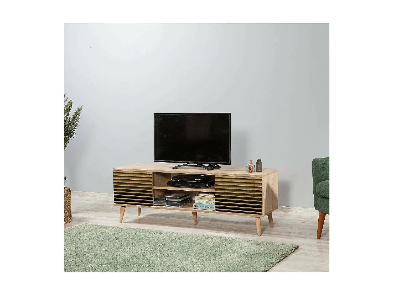 Niedriges TV-Sideboard für Wohnzimmer, 140x40x50 cm, Eichenholz