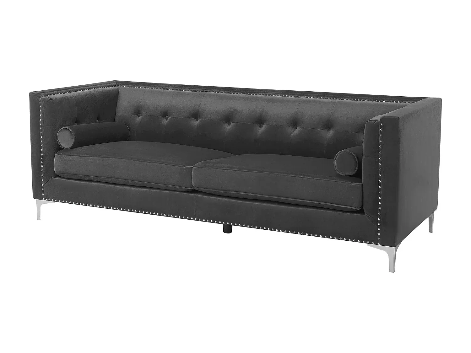 Elegantes 3-Sitzer Sofa aus Samt in Dunkelgrau