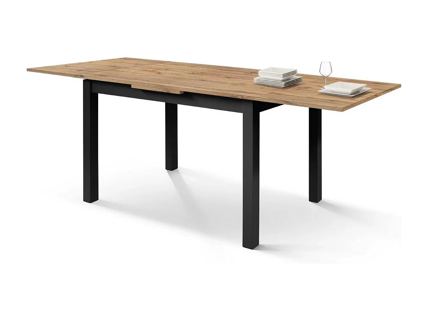 Verlängerbarer Holztisch in Eichenoptik mit Anthrazitbeinen