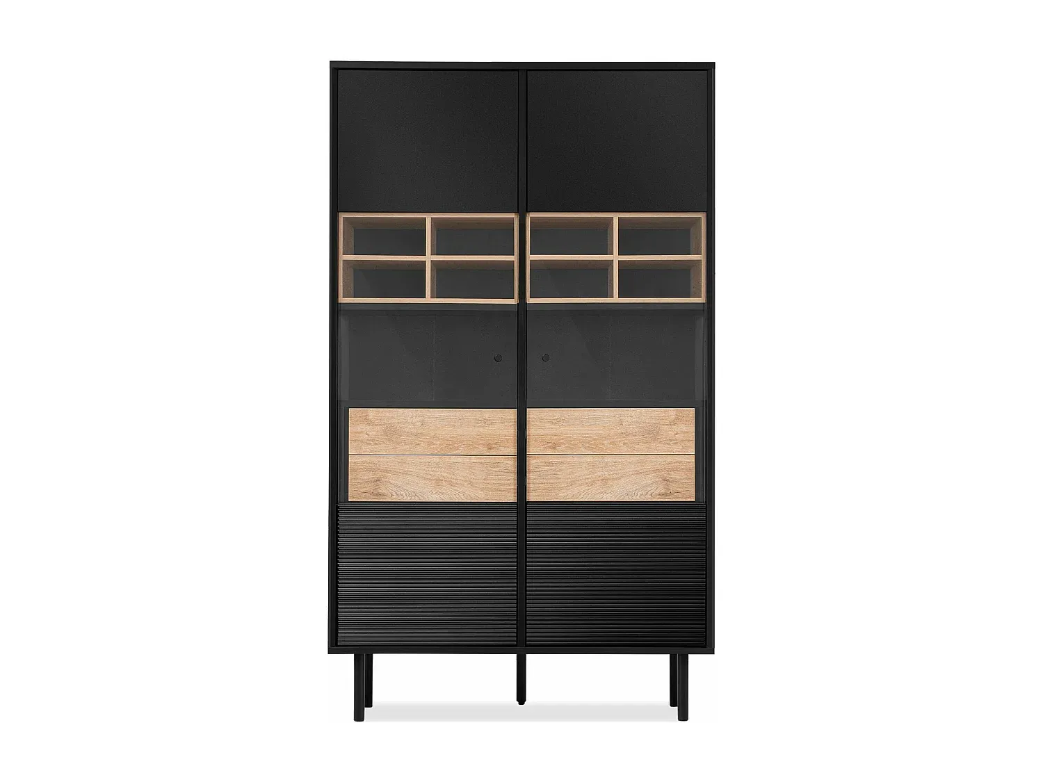 Moderner Vitrinenschrank mit Kreuzdesign - Schwarz und Eiche