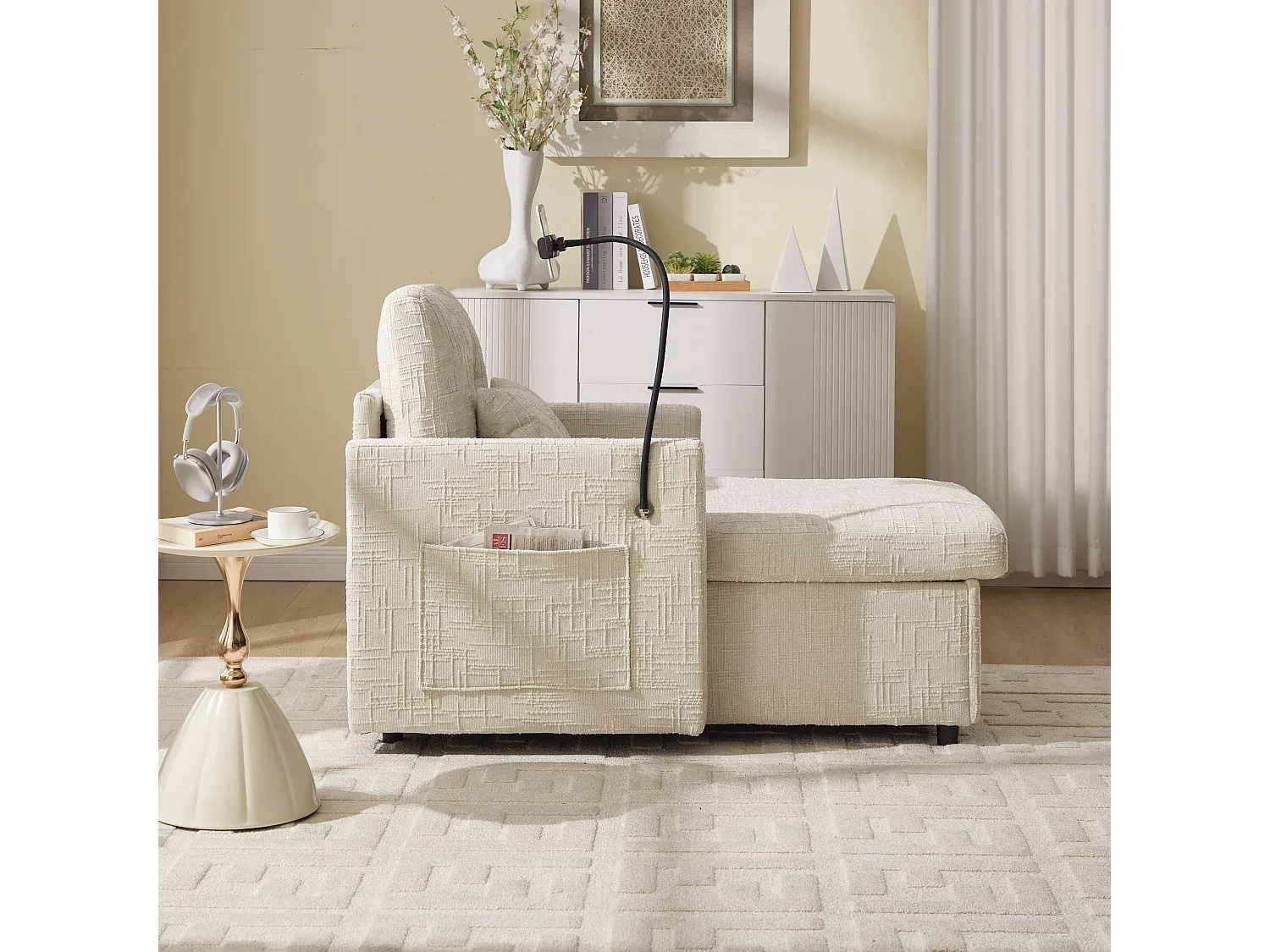Loungesofa mit Stauraum und Handyhalter in Beige