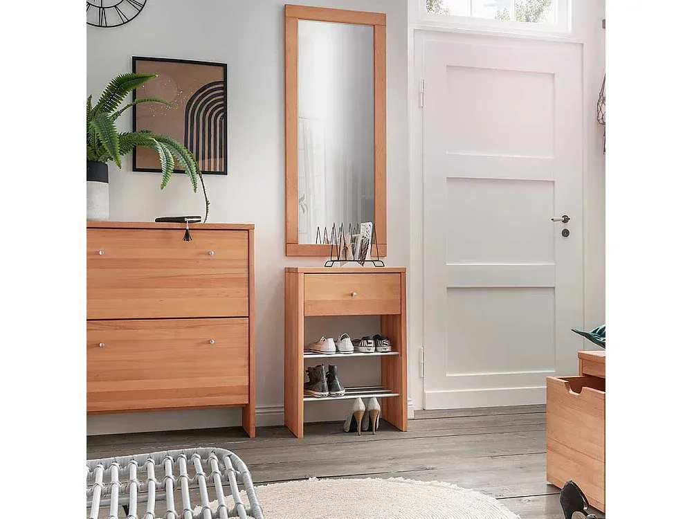 Bücherregal aus massivem Buchenholz mit Schublade