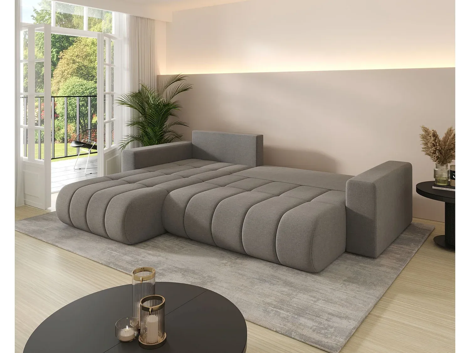 Ecksofa mit Schlaffunktion und Stauraum