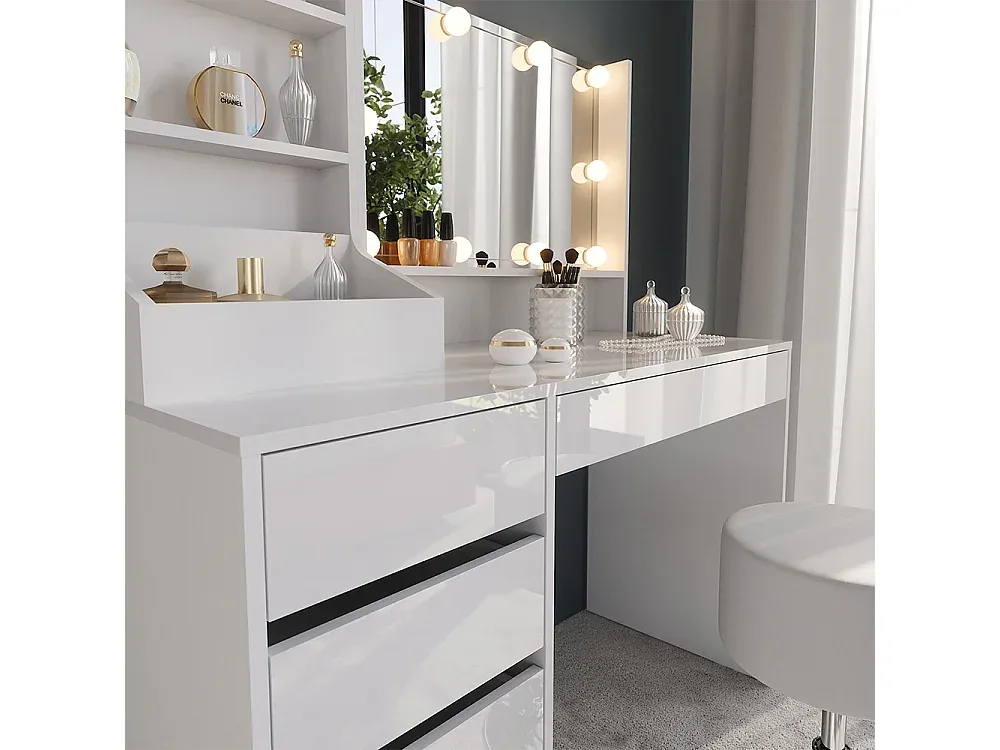 Eleganter Schminktisch in Hochglanz Weiß