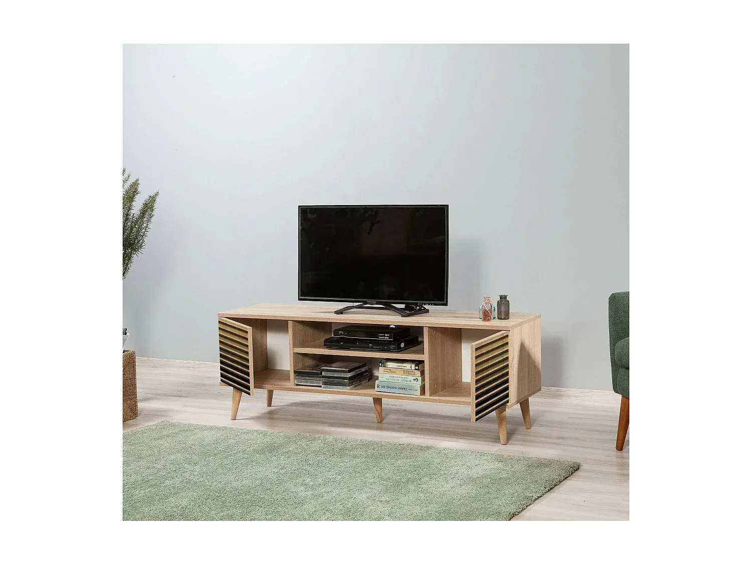 Niedriges TV-Sideboard für Wohnzimmer, 140x40x50 cm, Eichenholz