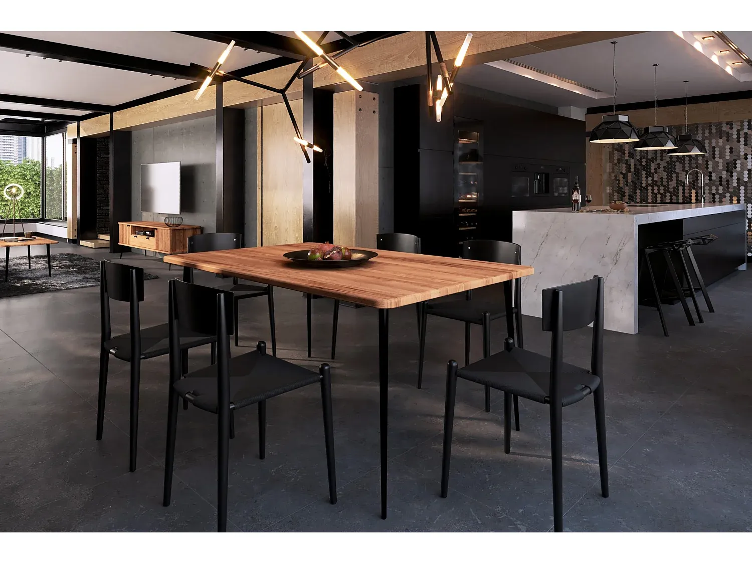 Massiver Esstisch aus Kernbuche, naturgeölt, 100x190 cm