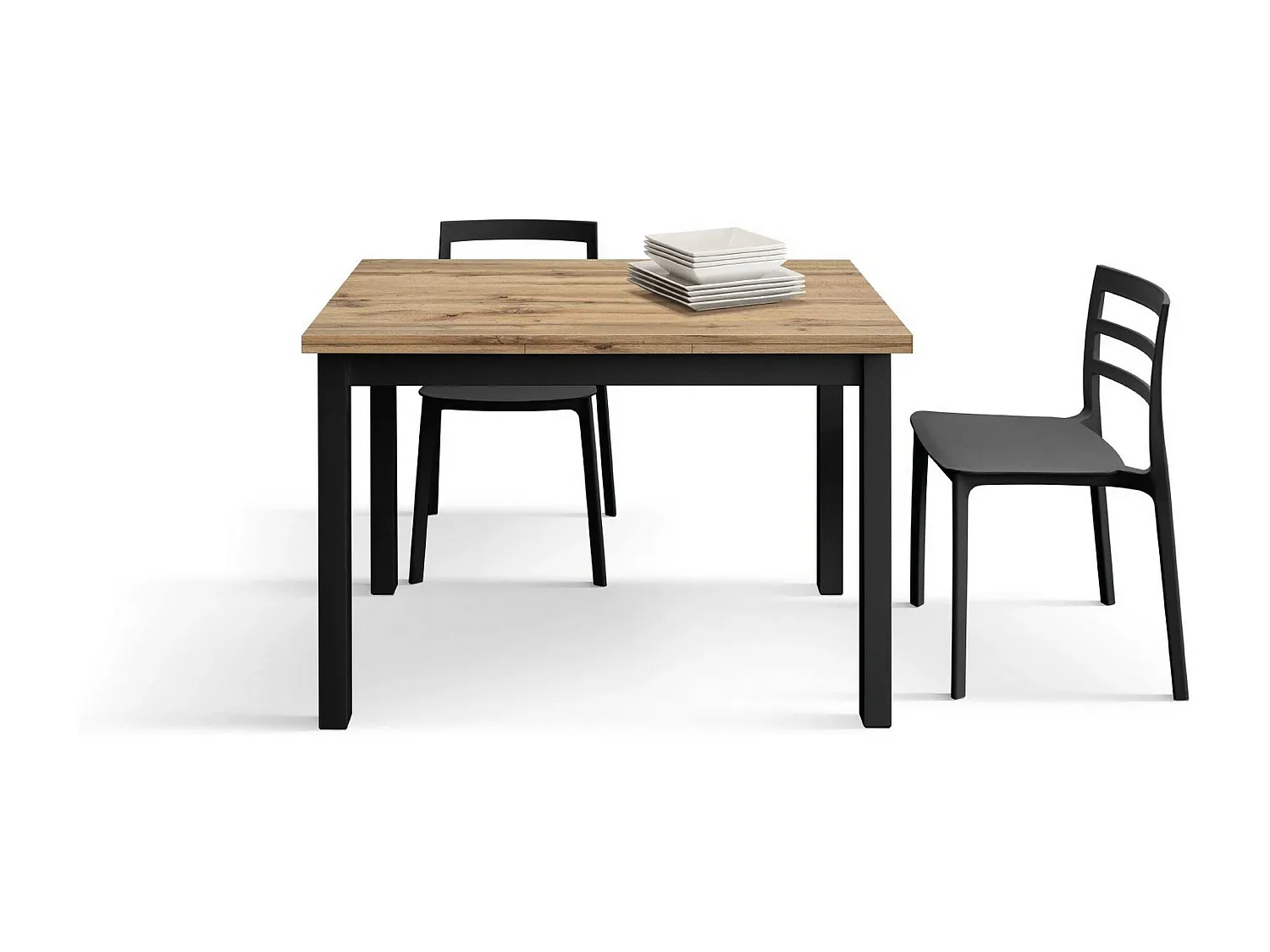 Verlängerbarer Holztisch in Eichenoptik mit Anthrazitbeinen