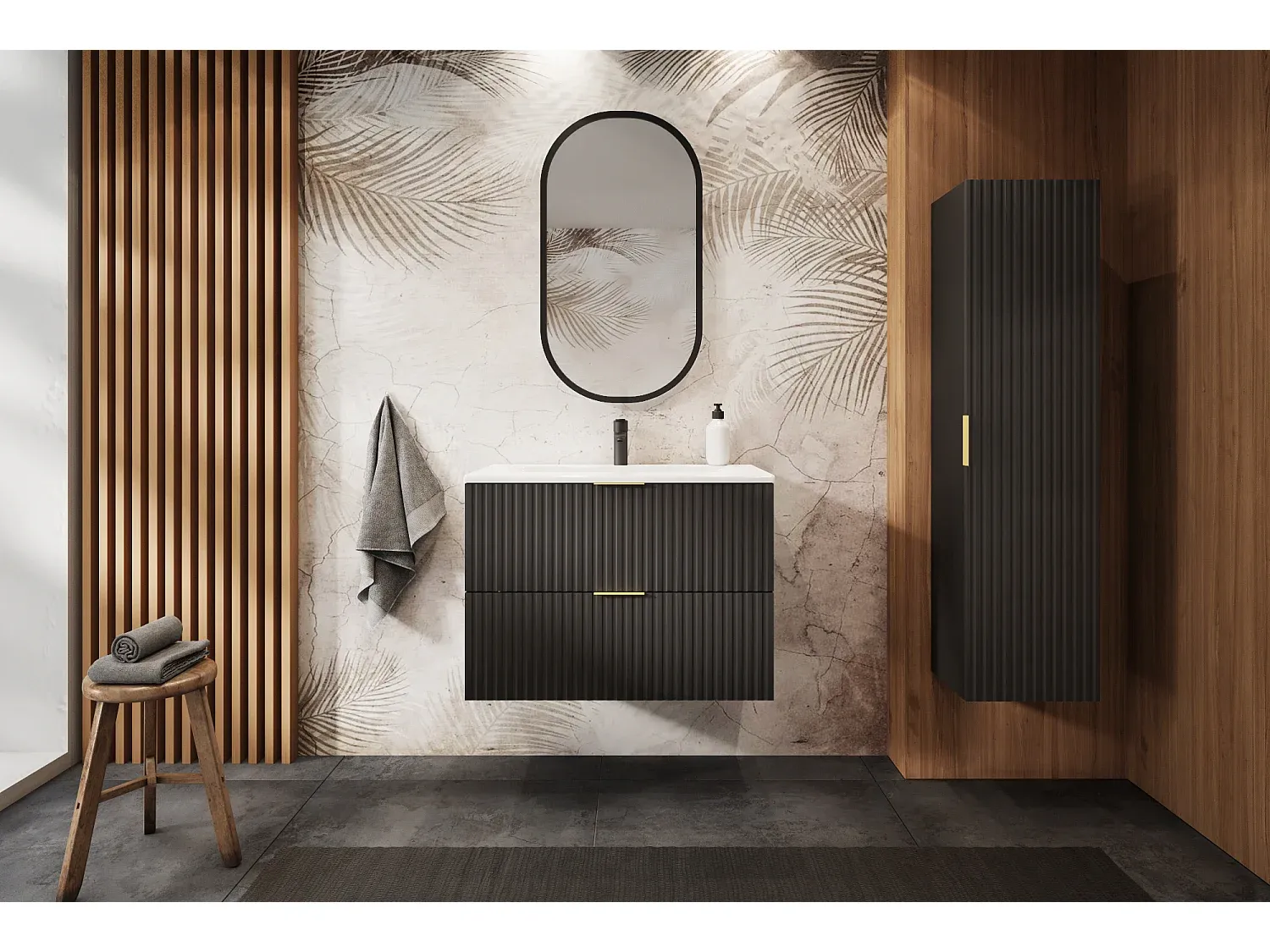 Moderner Waschtisch mit Stauraum, Schwarz