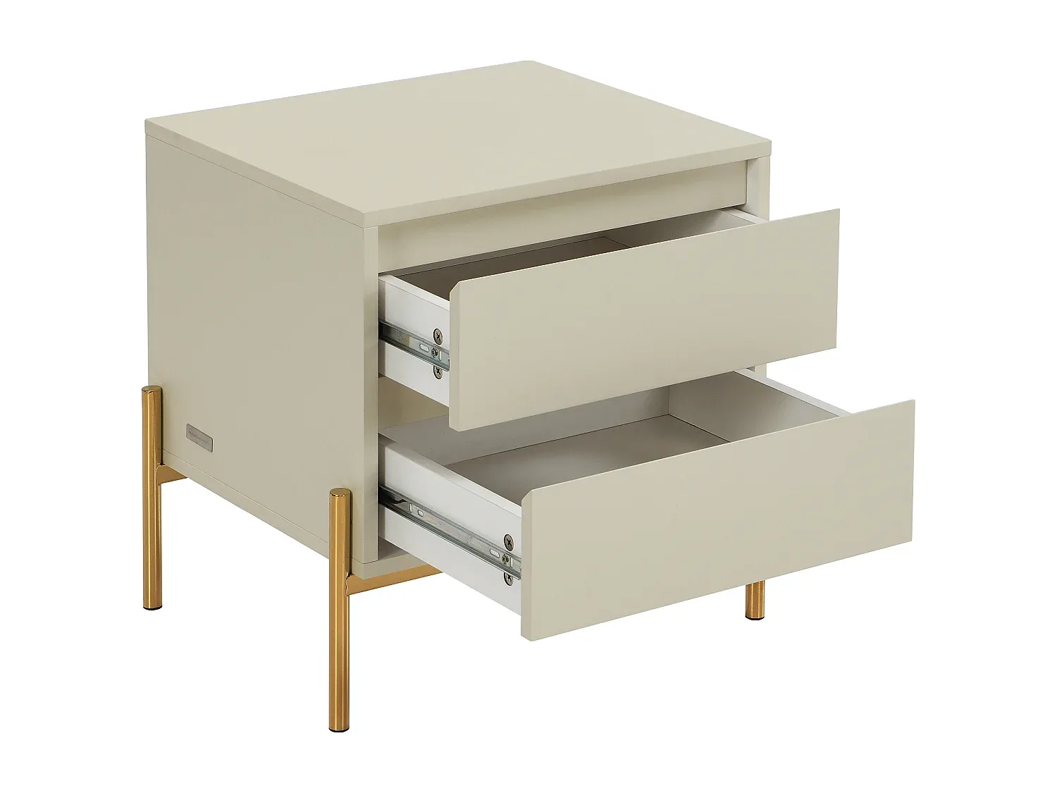 Beistelltisch mit 2 Schubladen aus MDF und Metall in Beige