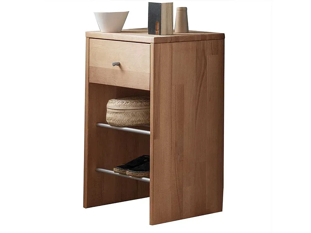 Bücherregal aus massivem Buchenholz mit Schublade