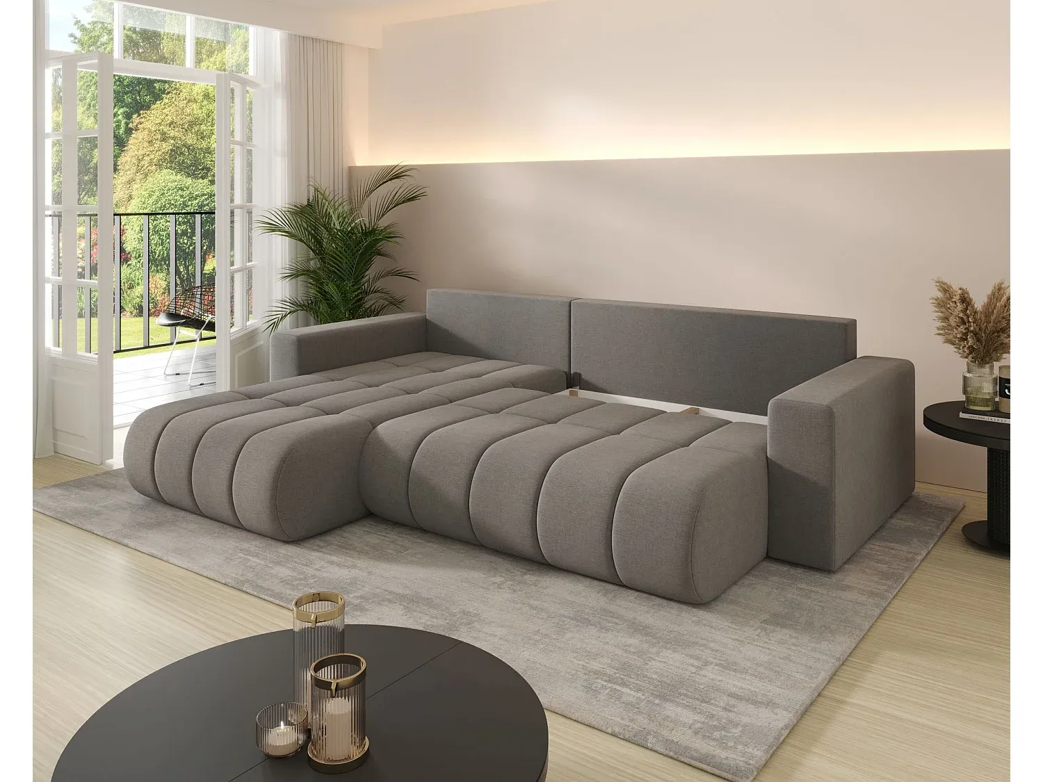 Ecksofa mit Schlaffunktion und Stauraum