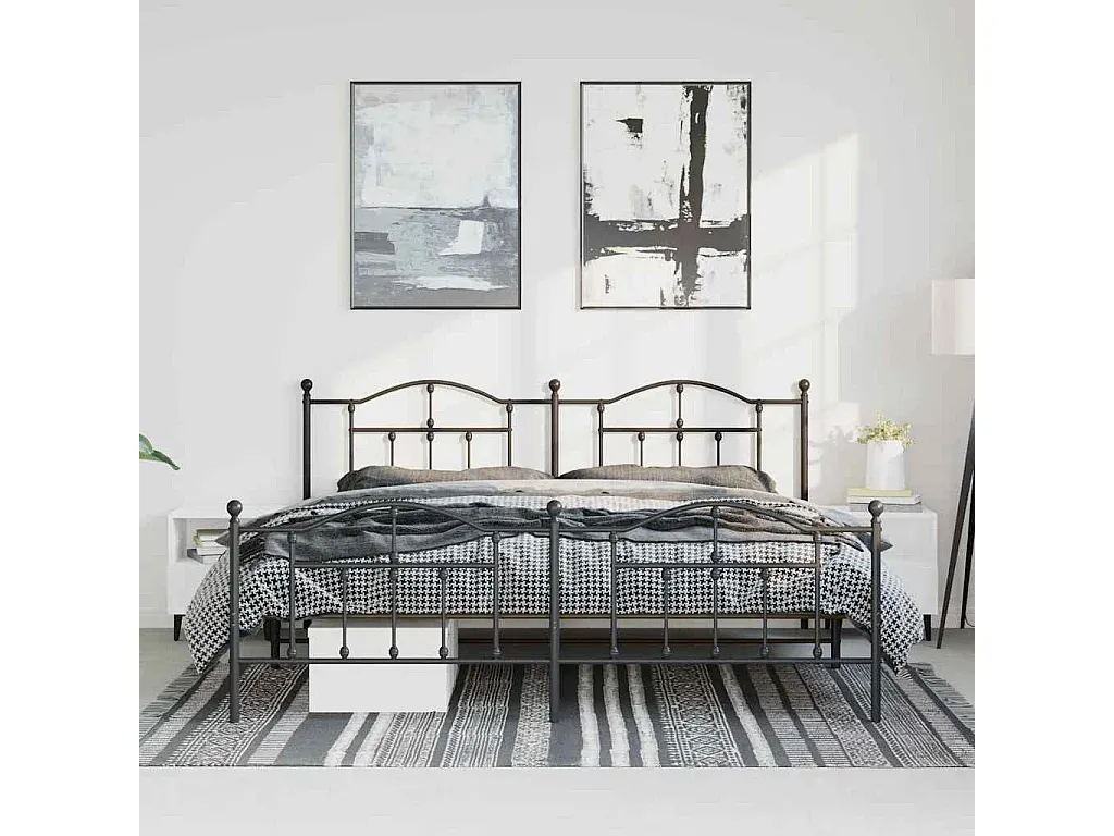 Metallbett mit Kopf- und Fußteil, Schwarz, 183x213 cm