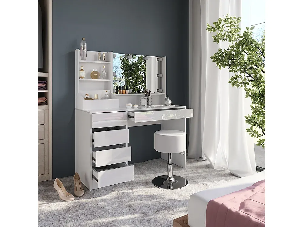 Eleganter Schminktisch in Hochglanz Weiß