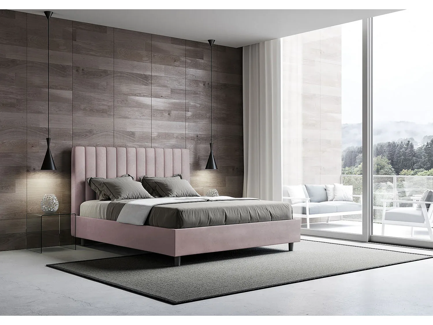 Modernes Polsterbett 140x190 in Flieder