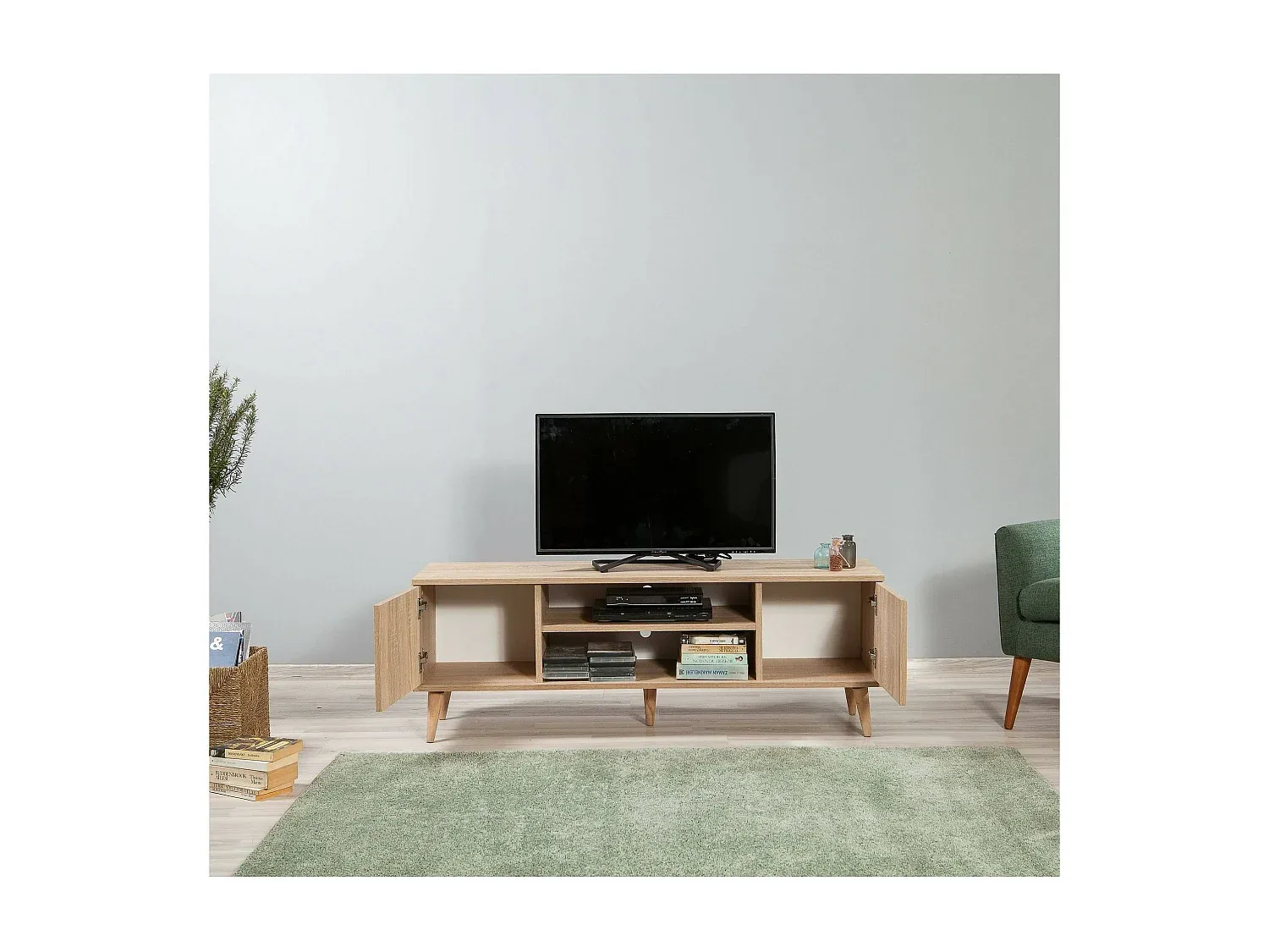 Niedriges TV-Sideboard für Wohnzimmer, 140x40x50 cm, Eichenholz