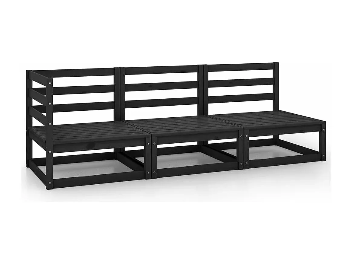 Garten-Sitzgruppe aus Kiefernholz, 3-teilig, Schwarz