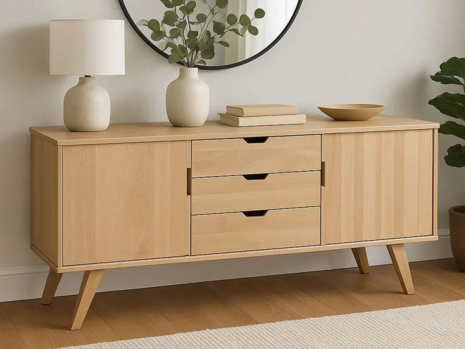 Massivholz Kommode mit Schubladen, Eicheoptik, 160 cm