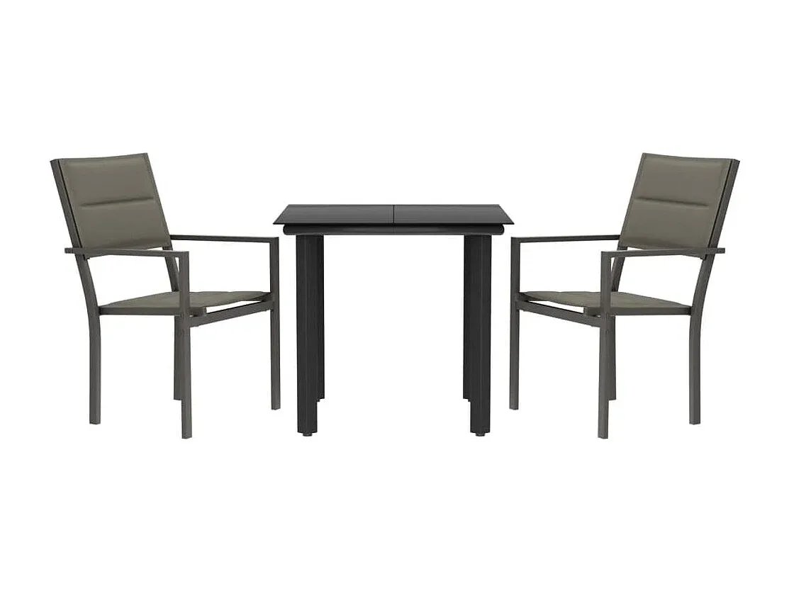 Garten-Essgruppe aus Stahl und Textilene in Schwarz, dreiteilig